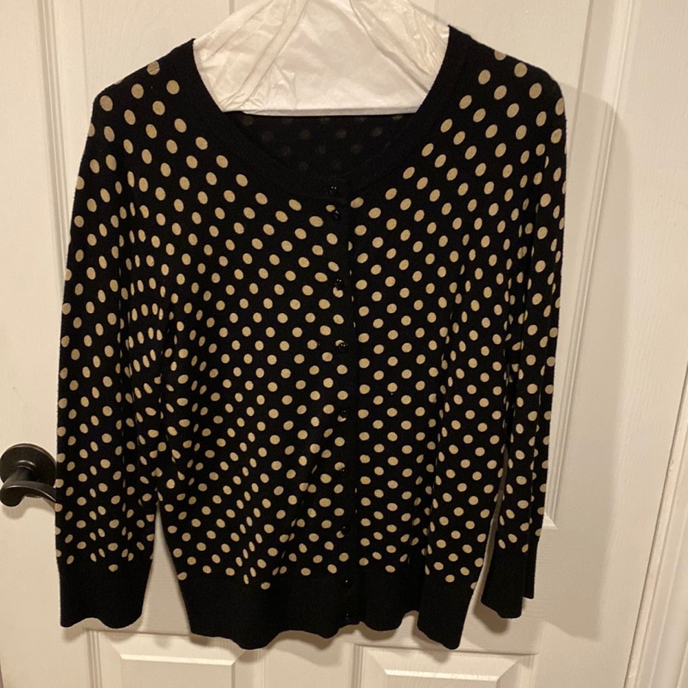 Black and tan polka dot cardigan sweater